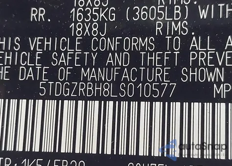 2020 Toyota Highlander Xle z USA, uszkodzony, nr VIN 5TDGZRBH8LS010577